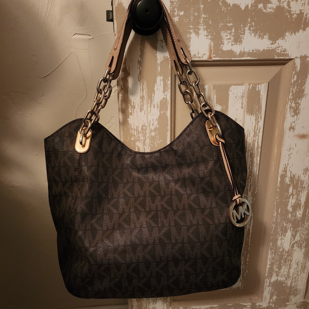 Michael Kors Black and Tan Signature Shoulder Bag